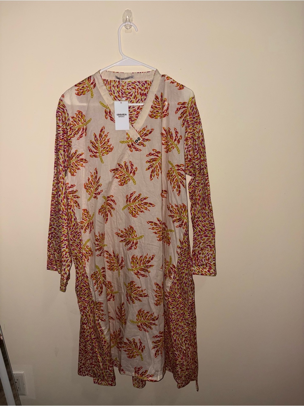 GENERATION Y Cream Top with Pink, Orange & Yellow Swirl Print